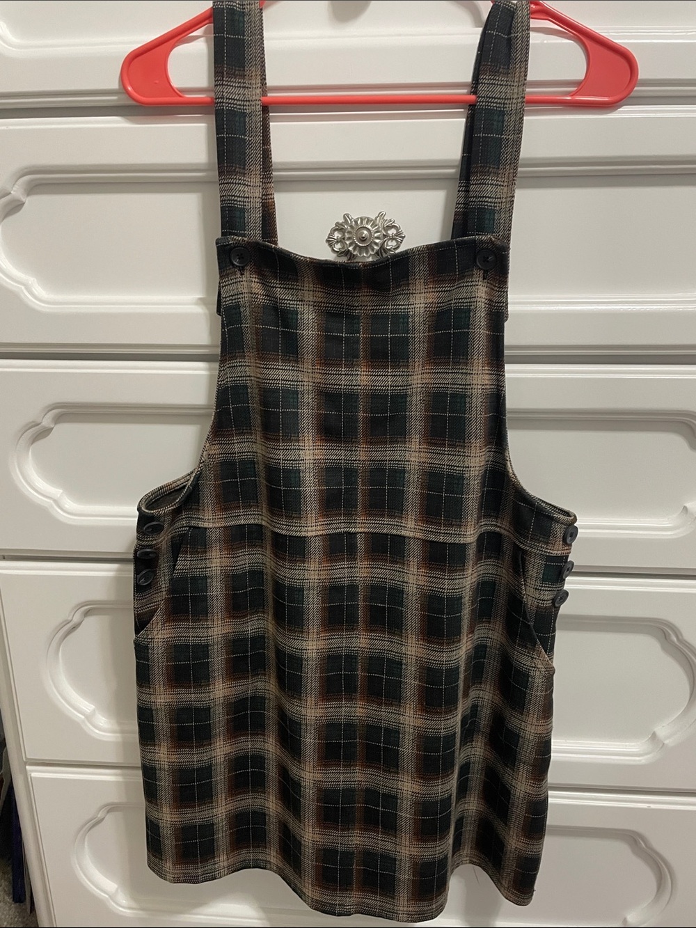 Plaid Sleeveless Pinafore Dress in Brown and Black